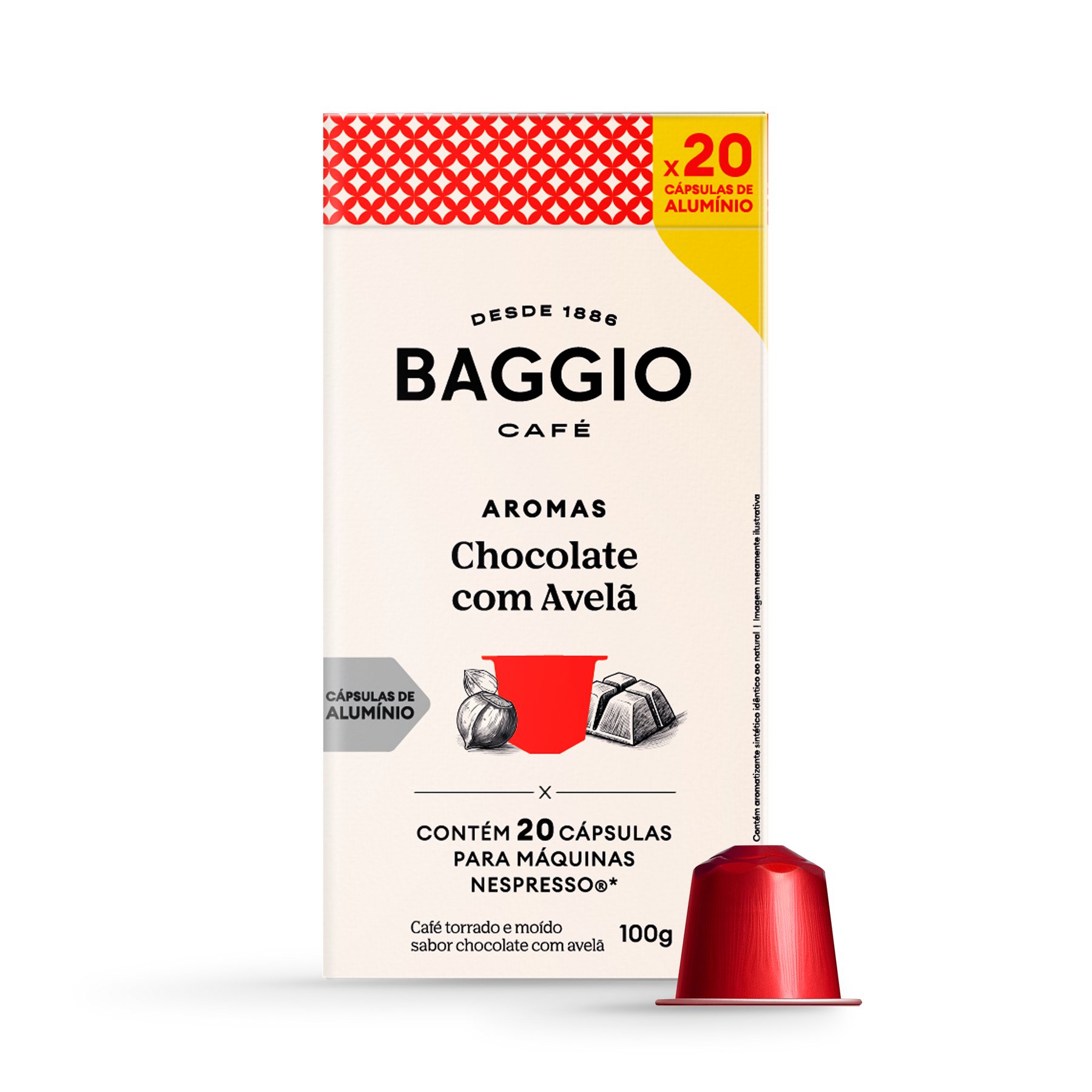 Baggio Aromas Chocolate com Avelã - 20 Cápsulas p/ Nespresso*