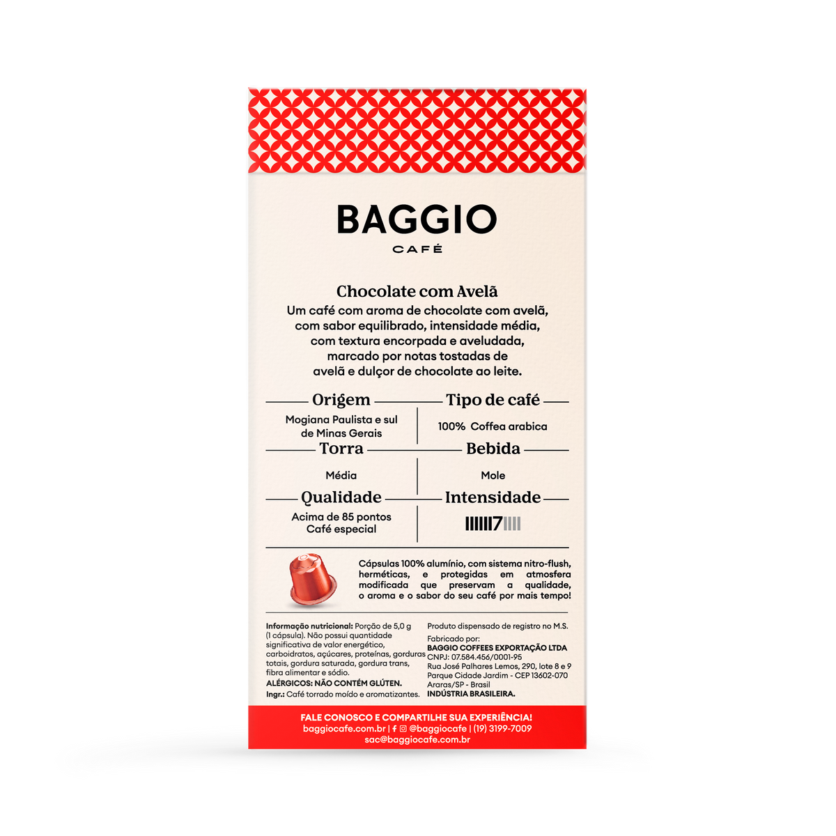 Baggio Aromas Chocolate com Avelã - 10 Cápsulas p/ Nespresso*