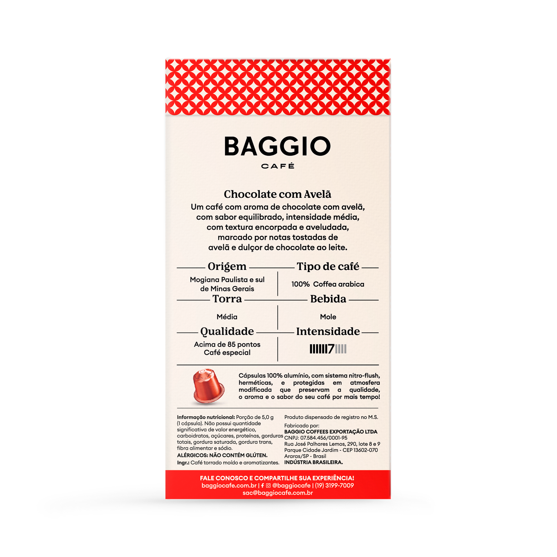 Baggio Aromas Chocolate com Avelã - 20 Cápsulas p/ Nespresso*